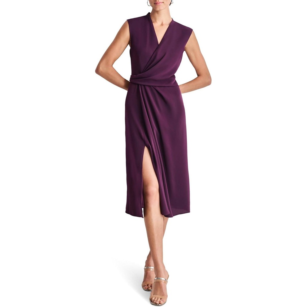 DKNY Sleeveless Surplice Neck Faux Wrap Midi‎ Dress w/Twisted Waist & Slit NWT